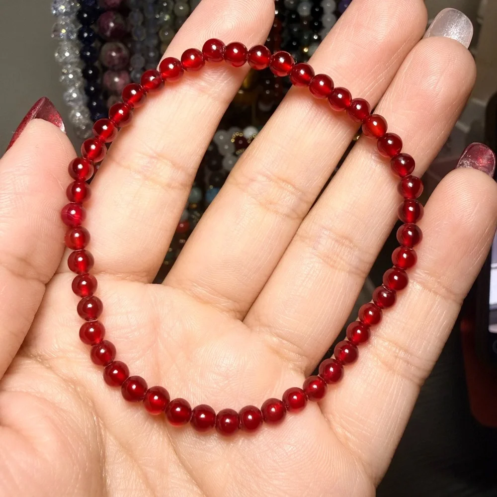 Red Jade Bracelet 4mm Stretch Minimal Stackable